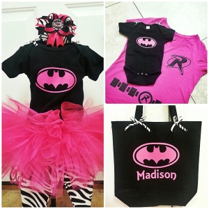 Batman or Batgirl themed Halloween Costume with matching tutu and heat transfer iron on by My Paper Craze